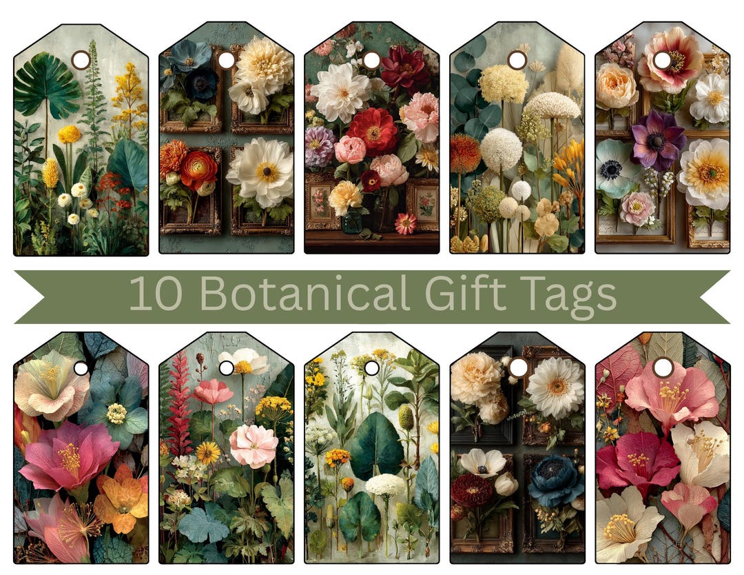 Botanical Gift Tags PDF File, Floral Design, Printable Tags, Nature ...