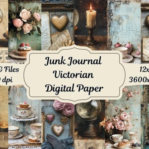 Romantic Victorian Junk Journal Paper, Distressed Printable Ephemera, Digital Scrapbook Paper, Tea-Stained Stationery, Instant Download