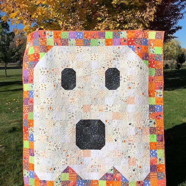 Scrappy Ghost Quilt Pattern.  Beginner Friendly. Easy to follow instructions.