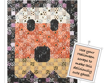 Candy the Patchwork Ghost quilt pattern.  Even if you don't like candy corn, you will love this deliciously cute candy corn ghost quilt.
