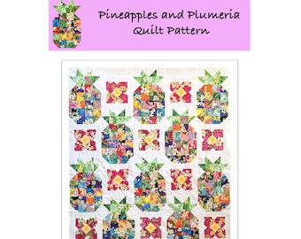 Ananas und Plumeria Quilt Anleitung.  Länge: 164 cm x 180 cm