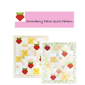 Strawberry Patch Quilt Pattern - make this 46 x 55 patchwork quilt. Beginner Friendly.