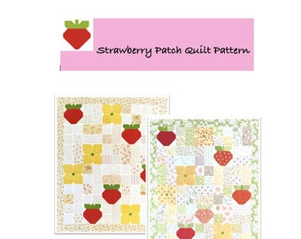 Strawberry Patch Quilt Pattern - Machen Sie diese 46 x 55 Patchworkdecke. Anfängerfreundlich.