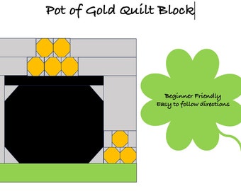 Pot of Gold quilt block pattern. Bonus instructions to make a pillow.