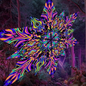 Blacklight Fern Flower Canopy – UV-Active Lycra Ceiling Art for Psytrance Parties, Festivals & Zen Rooms