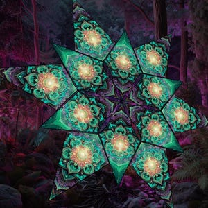 Psytrance UV Canopy – Blacklight Fern Flower Ceiling Art for Festivals, Raves & Magic Rooms