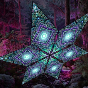 Psychedelic Fern Flower UV Canopy – Blacklight-Active Lycra Ceiling Art for Psytrance Festivals, Raves & Meditation Rooms