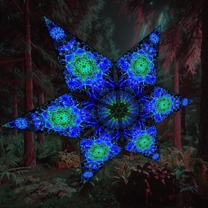UV Reactive Fern Party Maker Flower Ceiling Canopy – Blacklight-Active Lycra Decor for Psytrance Parties, Festivals, and Meditation Rooms