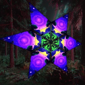 Africa . UV Reactive Fern Party Maker Flower Ceiling Canopy – Blacklight-Active Lycra Decor for Festivals, and Meditation Rooms