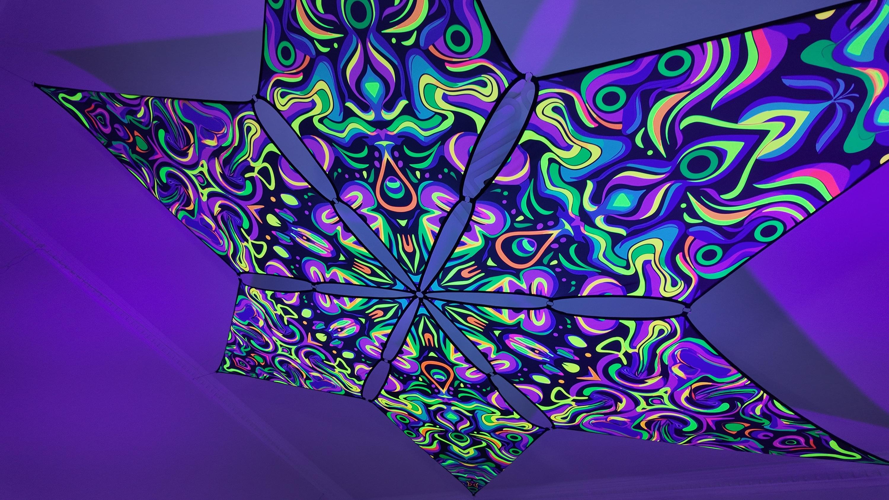 Rave Decoration Ceiling Ceiling Canopy UV Reactive Fern Flower – Blacklight Psychedelic Lycra ...