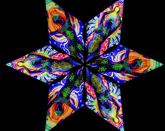 Psychedelic UV Blacklight Reactive Backdrop - Trippy Geometric Art - Rave Decor
