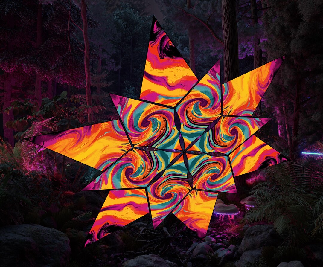 Rave Decoration Ceiling UV Reactive Psychedelic Swirl Canopy, Neon Mandala Ceiling Decor ...