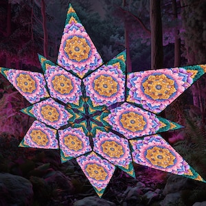 Blacklight Fern Flower Canopy – UV-Active Lycra Ceiling Art for Psytrance Festivals, Raves & Meditation Rooms