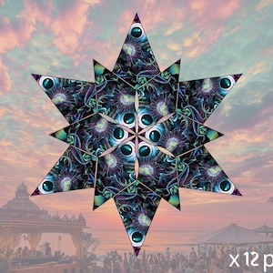 Psychedelic Ant UV Canopy – Blacklight-Active Fern Flower Lycra Ceiling Decor for Psytrance Festivals & Meditation Rooms
