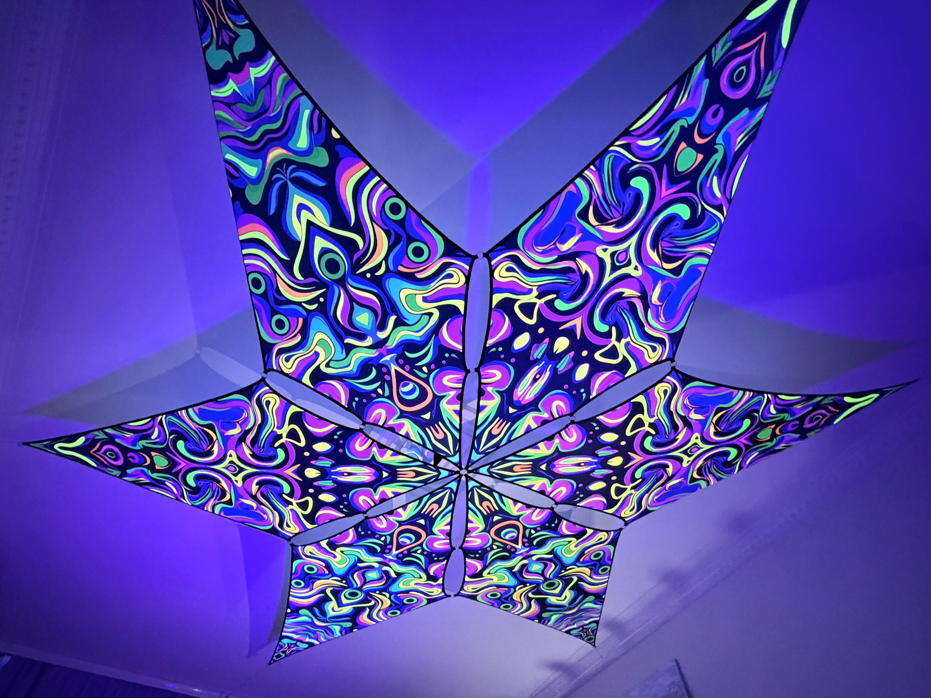 Rave Decoration Ceiling Ceiling Canopy UV Reactive Fern Flower – Blacklight Psychedelic Lycra ...