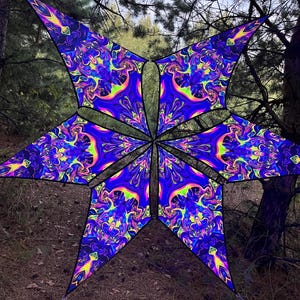 Psy Tent - Blacklight Fern Flower Canopy – UV-Active Lycra Ceiling Art for Psytrance Parties, Festivals & Zen Rooms
