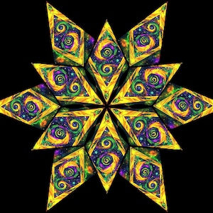 UV Reactive Golden Flame Mandala Canopy – Blacklight Psychedelic Ceiling Decor for Festivals, Raves, Meditation Rooms & Glow Parties