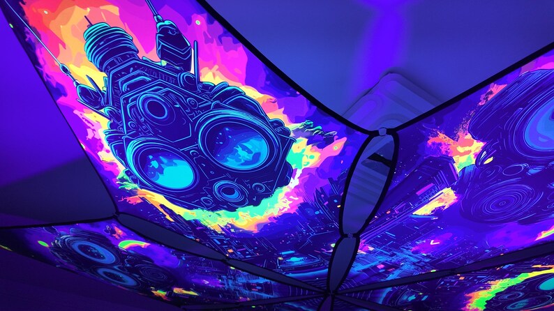 UV Cyber Totem Canopy – Blacklight Sci-fi Ceiling Tapestry for ...