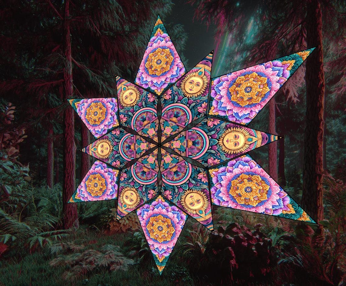 Rave Decoration Ceiling UV Reactive Psychedelic Sun Canopy – Blacklight Ceiling Art for ...