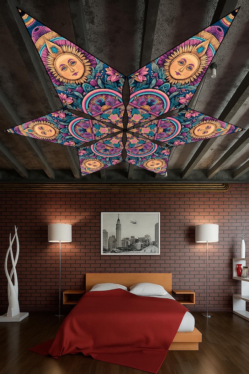 Rave Decoration Ceiling UV Reactive Psychedelic Sun Canopy – Blacklight Ceiling Art for ...