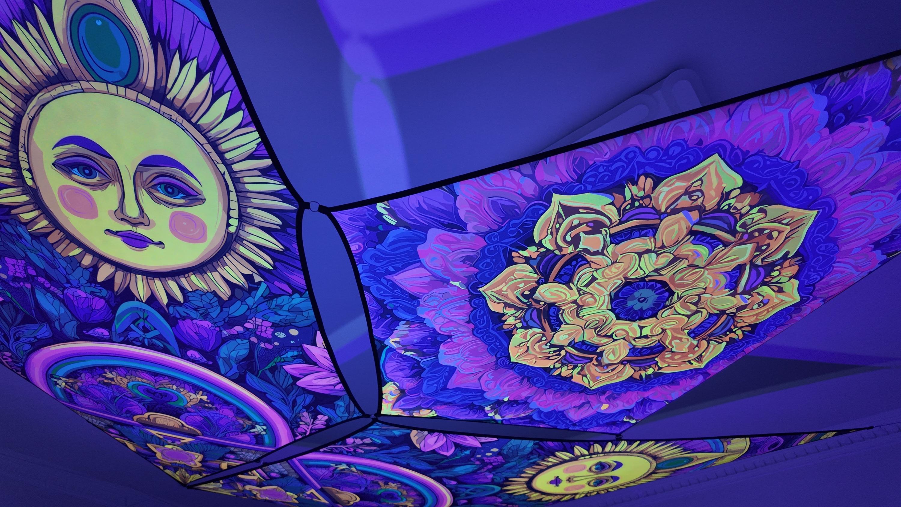 Rave Decoration Ceiling UV Reactive Psychedelic Sun Canopy – Blacklight Ceiling Art for ...