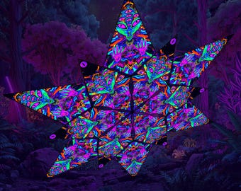 All Seeing Eye & Alien Mandala – UV Reactive Ceiling Canopy, Blacklight Tapestry for Psychedelic Home, Yoga Space and Meditation Room Decor