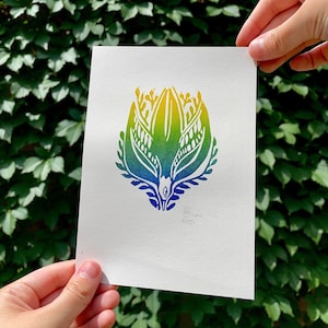 Swallow - handprinted original linocut print | bird linoprint