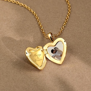 Benutzerdefinierte Gold Herz Medaillon Halskette, personalisierte Foto Buchstabe Halskette, handgemachter Paar Schmuck, Gedenkgeschenk für sie, Geschenk zum Valentinstag