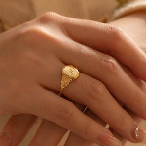Anel de sinete personalizado, anel de nome inicial gravado, anel de letra personalizado, anel de sinete de ouro, presente para mãe, presente de aniversário para esposa