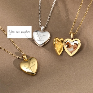 Collana con ciondolo inciso con vera scrittura a mano, ciondolo a cuore con foto, ciondolo con foto personalizzata, gioiello commemorativo di San Valentino per lei