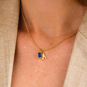 Dainty Initial Necklace with Birthstone, Custom Minimalist Letter Necklace, Personalized Birthstone Necklace, Christmas Gift for Her, Mom