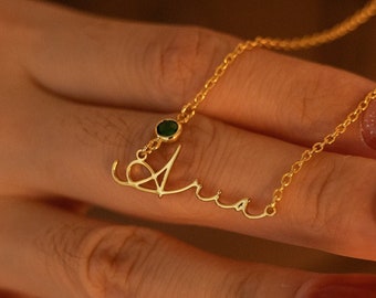 Collana con nome personalizzato con pietra portafortuna, collana con ciondolo con nome in oro, collana con lettera portafortuna per donne, regalo per la festa della mamma, regalo per lei