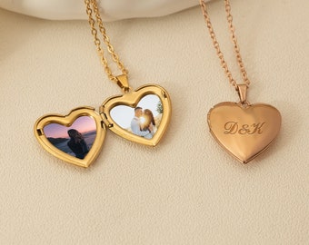 Kleine Herz-Medaillon-Halskette, personalisierte Medaillon-Halskette mit Foto, gravierte Herz-Anhänger, Gedenkschmuck, Geburtstagsgeschenk, Mutter Geschenk