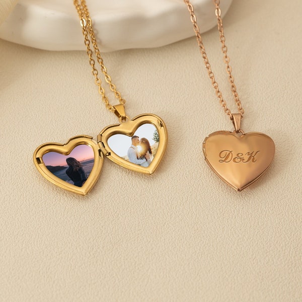 Petit collier médaillon coeur, collier médaillon personnalisé avec photo, pendentif coeur gravé, bijoux commémoratifs, cadeau d'anniversaire, cadeau maman