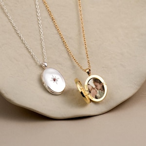 Engraved Birthstone Locket Necklace, Custom Photo Necklace, Personalized Locket Name Necklace, Baby Memorial Gift, Christmas Gift for Mom