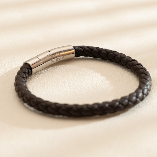 Bracelet en cuir tressé personnalisé pour homme, bracelet en cuir fait main pour papa, bracelet prénom gravé, cadeau fête des pères, cadeau pour petit ami