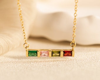Personalized Family Birthstone Necklace, Baguette Birthstone Necklace, Custom Necklace for Mom,Anniversary Gift,Gemstone Jewelry for Grandma