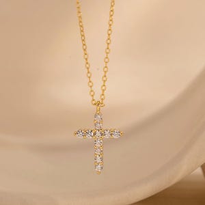 Sterling Silver Cross Necklace, Dainty Diamond Cross Necklace, Communion Gift, Pave Cross Necklace, Baptism Gift, Personalized Gift for mom