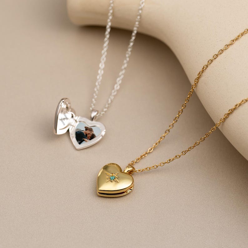 Custom Engraved Locket Necklace with Birthstone, Heart Locket with Photo, Personalized Picture Locket Charm, Memorial Jewelry for Mom