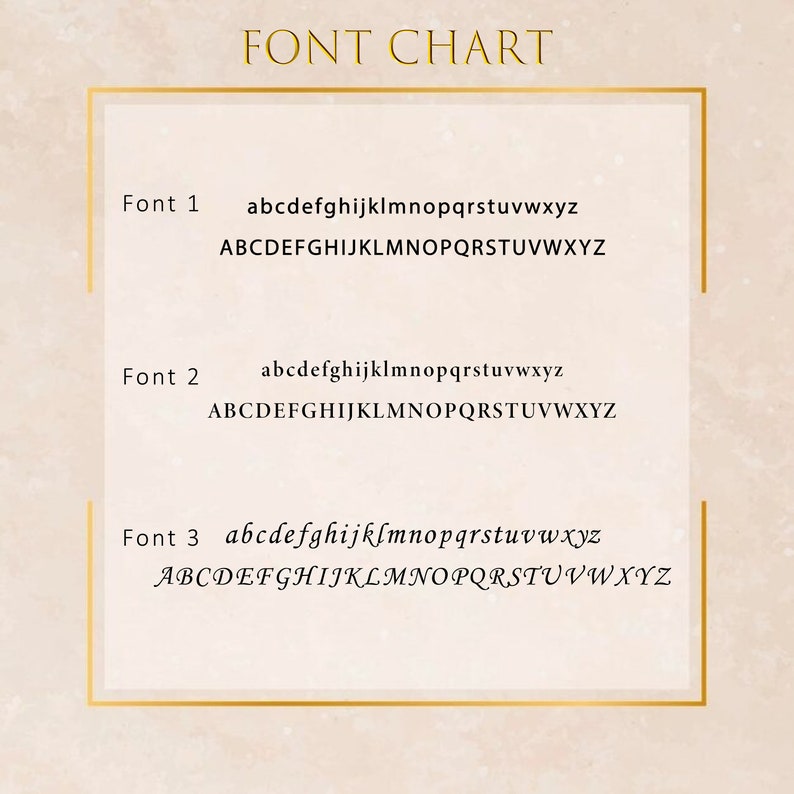 May include: A chart displaying three different fonts, labelled Font 1, Font 2, and Font 3. Each font shows the alphabet in lowercase and uppercase letters.