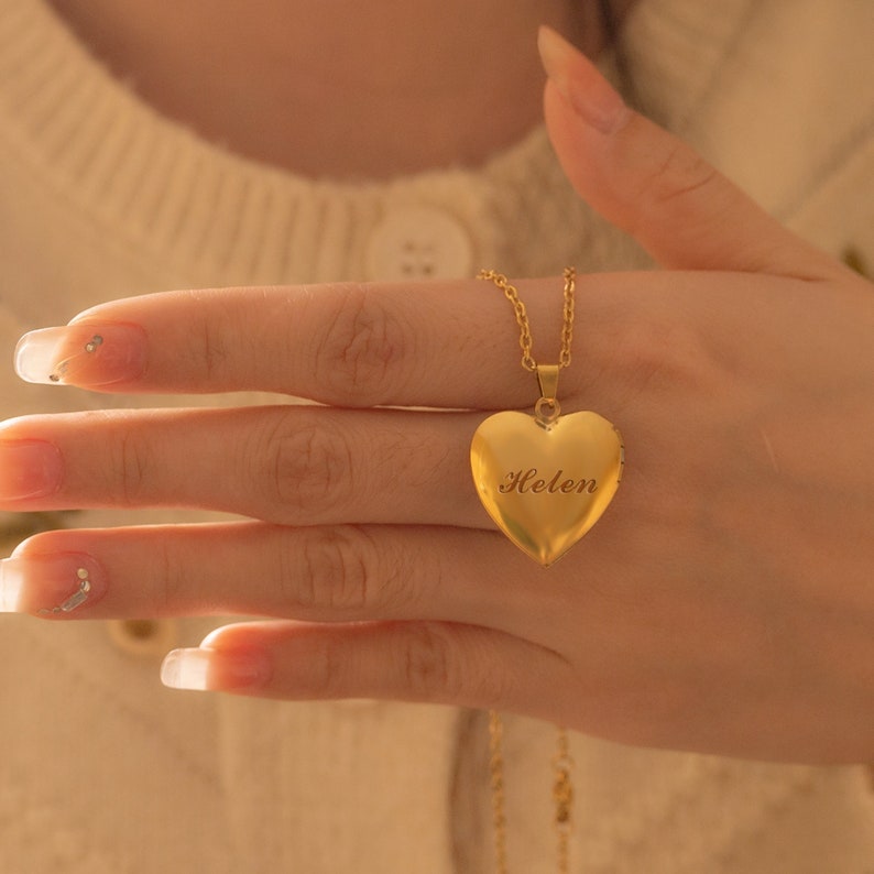 Tiny Heart Locket Necklace, Personalized Locket Necklace with Photo, Engraved Heart Pendant, Memorial Jewelry, Anniversary Gift, Mom Gift image 7