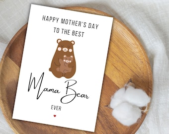 Happy Mother's Day Mama Bear Printable Card, Cute Mothers Day Card, Cute Mom and Baby Bear Card Template, Best Mom Instant Download PDF