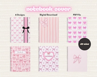 Coquette Notebook Printable, Ribbon Notebook Template, Digital Notebook, Coquette Notebook Cover, Ribbon Lace Notebook, Bow Journal Cover