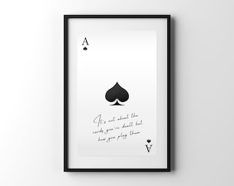 Lámina del As de Picas, Arte de pared con naipes retro, Póster con cita inspiradora, Decoración de pared con carta de as, Decoración de habitación moderna y elegante, Regalo instantáneo