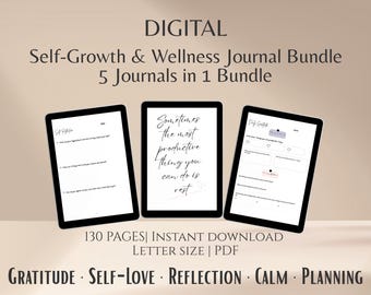Digital Self-Care Journal, Bundle of Self Reflecting Journal, Gratitude Journal, Self-Reflection Digital Planner, Mental Health PDF,Workbook