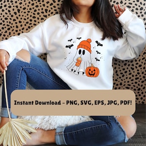 Cute Ghost Coffee PNG SVG Bundle | Halloween Clipart | Spooky Mug Design | Cricut Sublimation | Kawaii Ghost PNG for Fall Crafts