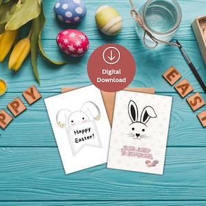 Carte de Joyeuses Pâques, carte de Pâques imprimable, carte de Pâques de lapin, modèle de carte de Pâques, jeu de cartes de Pâques, carte de Pâques de lapin, carte de voeux de Pâques