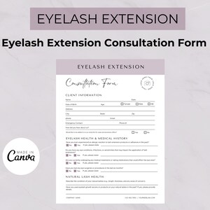 Formulaire de consultation technique pour les cils : modèle complet pour les studios de cils | Formes d'extensions de cils modifiables | Produits numériques Lash Tech