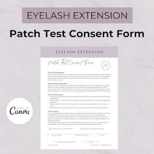 Eyelash Extension Patch Test Consent – Professional Form Template for Client Consent | Forms Editable Lash Co | Lash Artist Digital Products