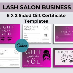 Plantilla de tarjeta de regalo de pestañas - Tarjeta de regalo de belleza editable - Descarga instantánea personalizable - Perfecta para pequeñas empresas - Paquete de 12 unidades en color rosa